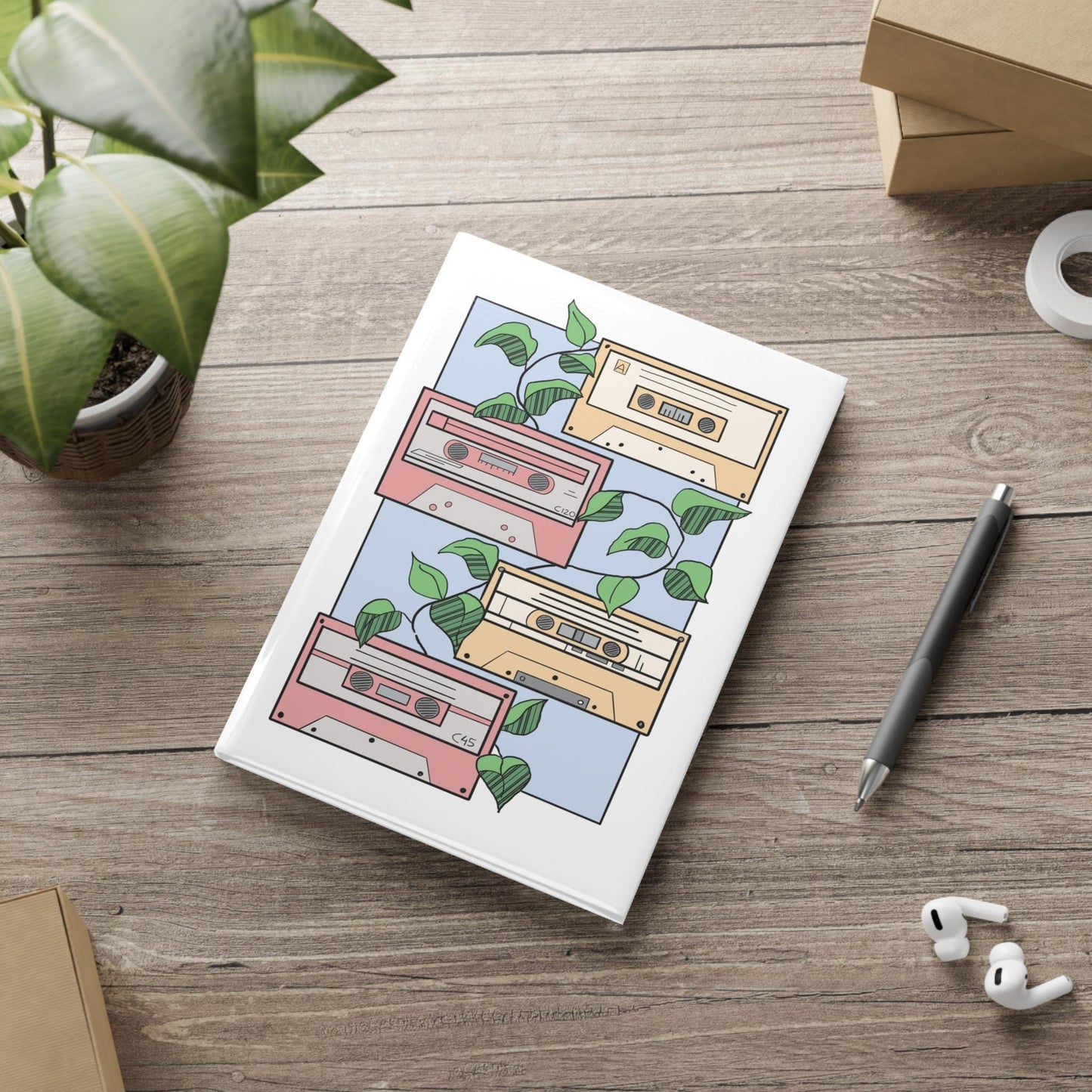 Retro Coffeeshop Hardcover Notebook, Vintage Journal for Music Lovers, Gift for Artists, Cute Planner, Eco-Friendly Note Book