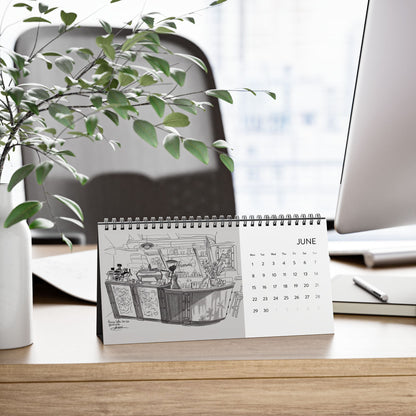 Wellington Coffeeshops Desk Calendar | 2026 Hand-Drawn Monthly Grid
