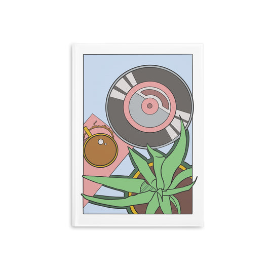 Retro Coffeeshop Vinyl Record Hardcover Notebook - Vintage Journal for Music Lovers, Gift for Artists, Eco-Friendly