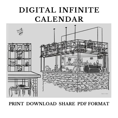 Wellington Coffeeshop Infinity Calendar - Hand-Drawn Digital Planner