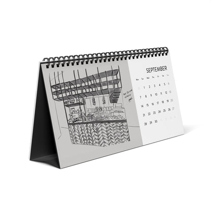 Wellington Coffeeshops Desk Calendar | 2026 Hand-Drawn Monthly Grid