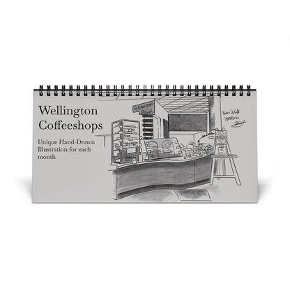 Wellington Coffeeshops Desk Calendar | 2026 Hand-Drawn Monthly Grid