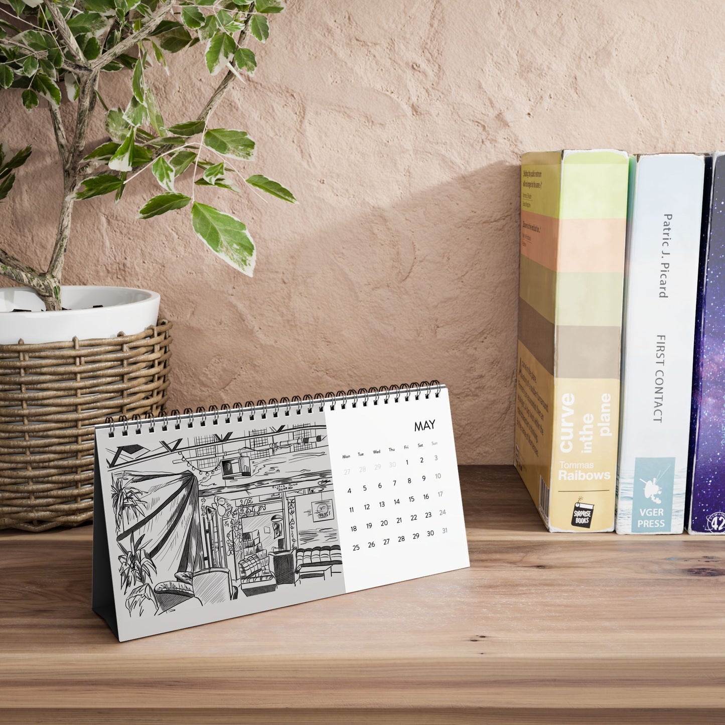 Wellington Coffeeshops Desk Calendar | 2026 Hand-Drawn Monthly Grid