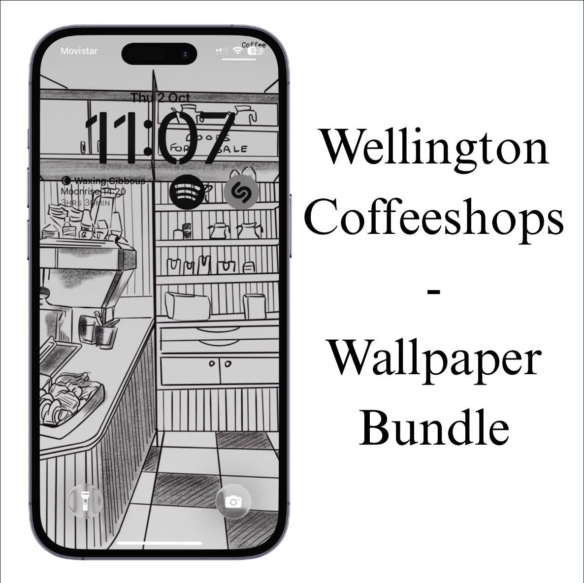 Wellington Coffee Shop Phone Wallpapers - 24 NZ Cafe Illustrations Digital Download