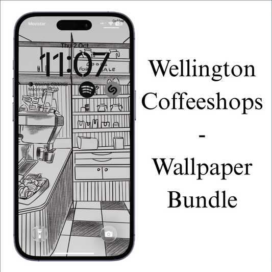 Wellington Coffee Shop Phone Wallpapers - 24 NZ Cafe Illustrations Digital Download