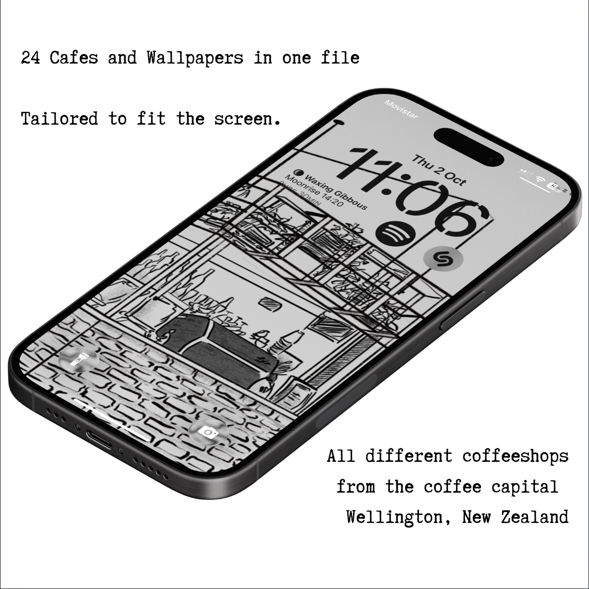 Wellington Coffee Shop Phone Wallpapers - 24 NZ Cafe Illustrations Digital Download