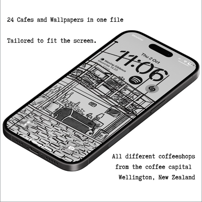 Wellington Coffee Shop Phone Wallpapers - 24 NZ Cafe Illustrations Digital Download