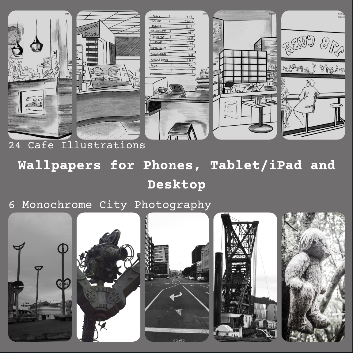 Wellington Café Aesthetic Icon & Widget Pack | Hand-Drawn Monochrome iOS & Android Theme | Digital Home Screen Customization