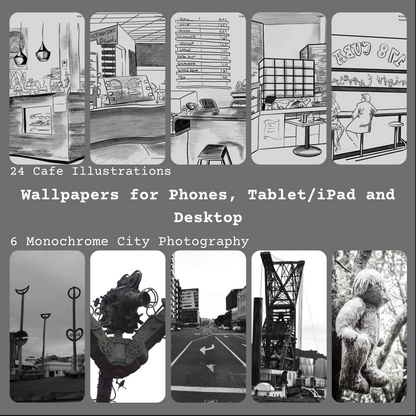 Wellington Café Aesthetic Icon & Widget Pack | Hand-Drawn Monochrome iOS & Android Theme | Digital Home Screen Customization