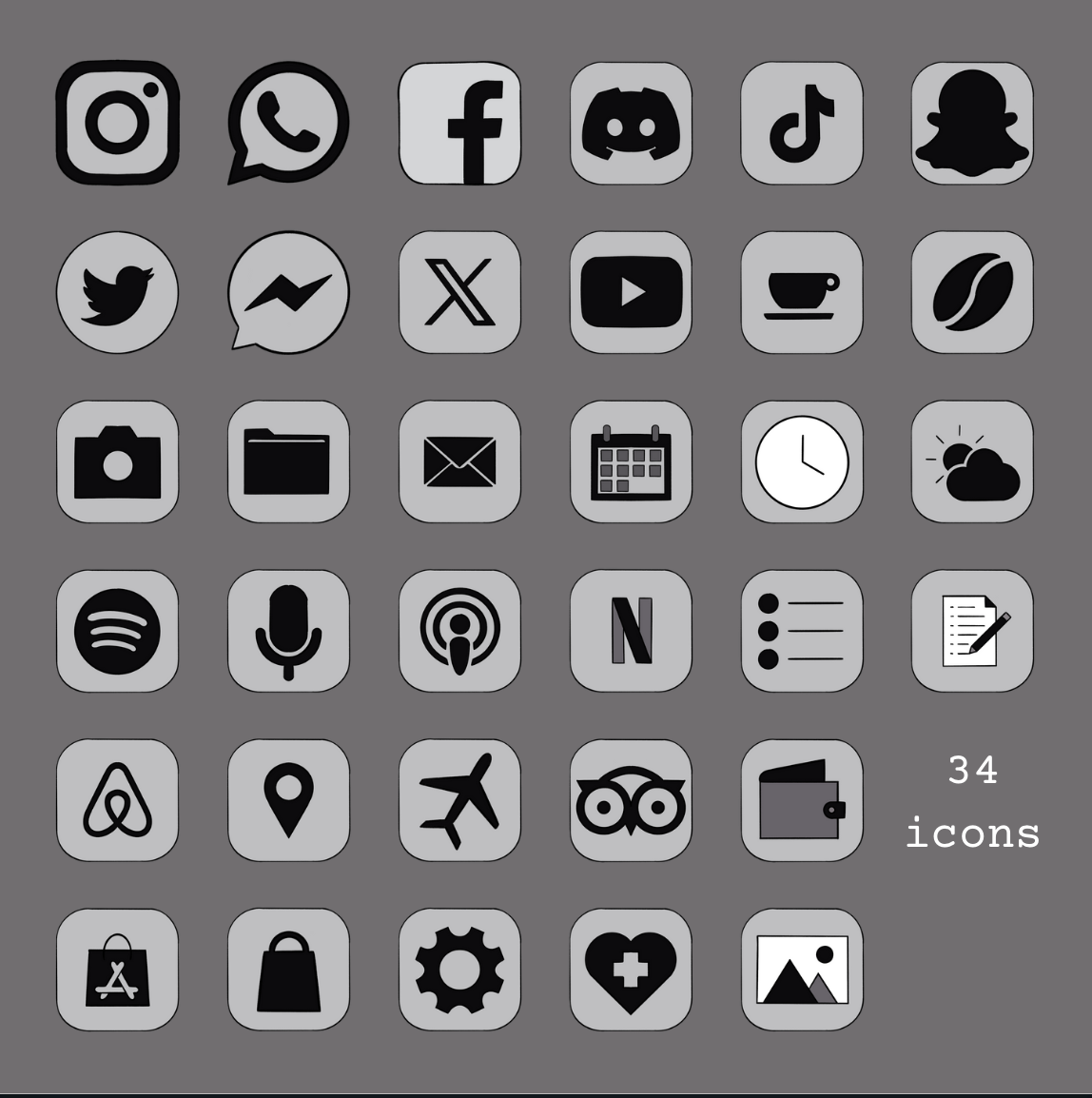 Wellington Café Aesthetic Icon & Widget Pack | Hand-Drawn Monochrome iOS & Android Theme | Digital Home Screen Customization