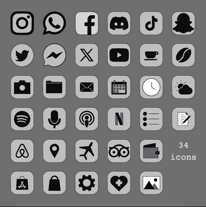 Wellington Café Aesthetic Icon & Widget Pack | Hand-Drawn Monochrome iOS & Android Theme | Digital Home Screen Customization